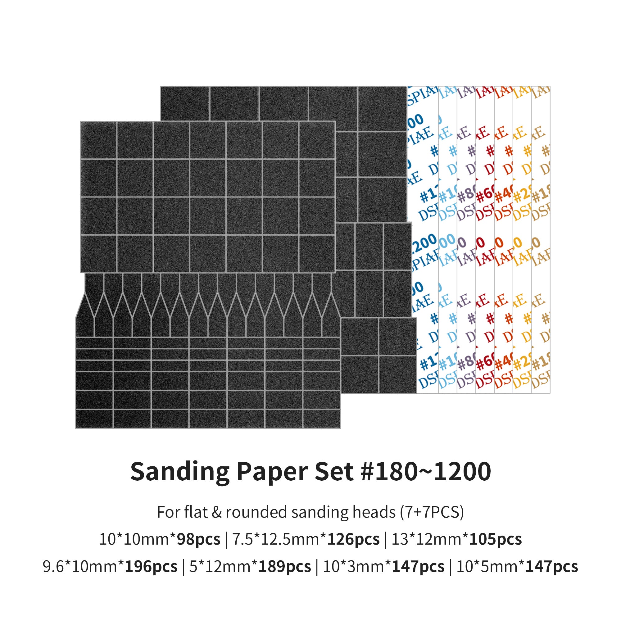 Reciprocating Sanding Paper Set #180-1200 Grit – 14 Sheets for Flat & Curved Sanding Heads